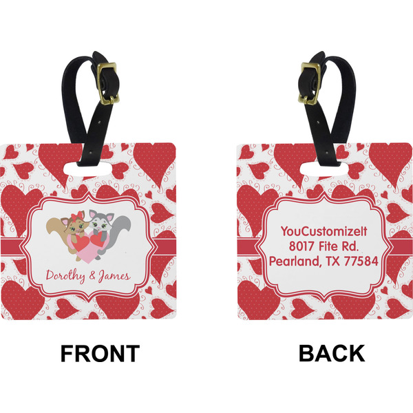 Cute Raccoon Couple Square Luggage Tag (Front + Back)