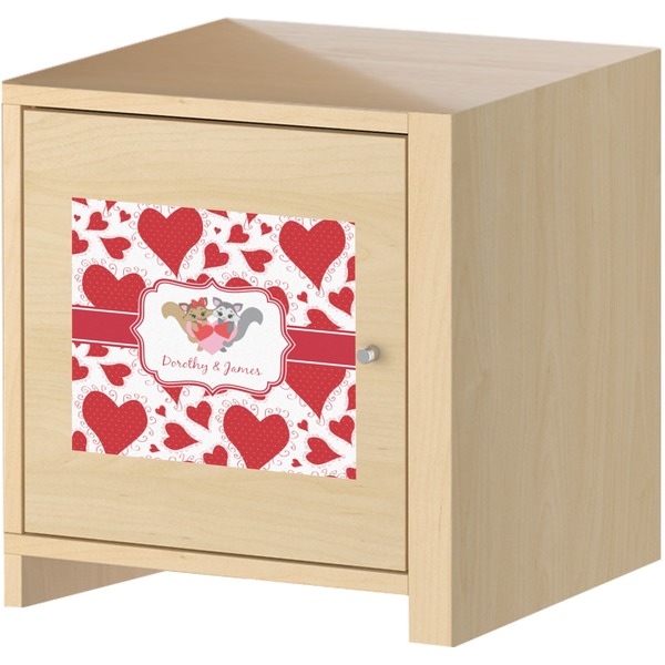 Cute Raccoon Couple Square Wall Decal on Wooden Cabinet