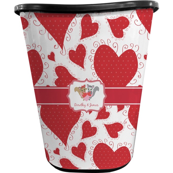 Cute Raccoon Couple Trash Can Black