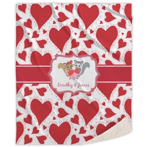 Custom Cute Raccoon Couple Sherpa Throw Blanket - 60"x80" (Personalized)