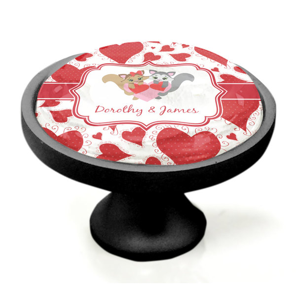 Cute Racoon Couple Black Custom Cabinet Knob (Side)