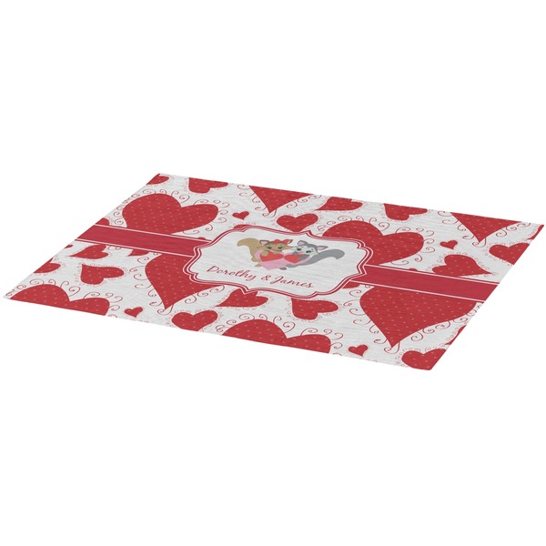 Cute Racoon Couple Burlap Placemat (Angle View)