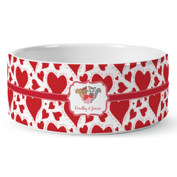Custom Cute Squirrel Couple Ceramic Dog Bowl - Large (Personalized)