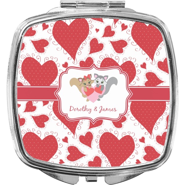 Custom Cute Raccoon Couple Compact Makeup Mirror (Personalized)