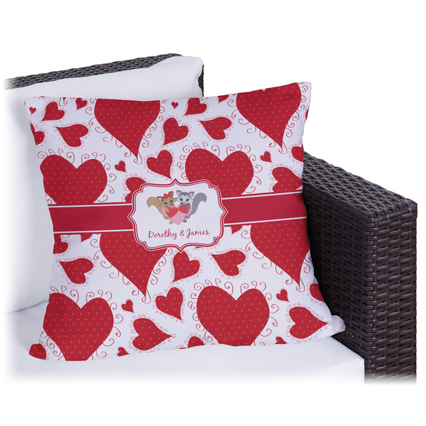 Custom Cute Raccoon Couple Outdoor Pillow - 18" (Personalized)