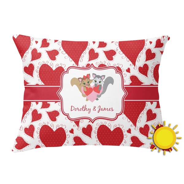 Custom Cute Raccoon Couple Outdoor Throw Pillow (Rectangular) (Personalized)