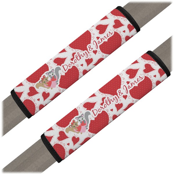Custom Cute Raccoon Couple Seat Belt Covers (Set of 2) (Personalized)
