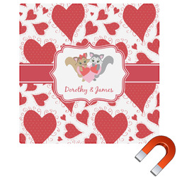 Cute Raccoon Couple Square Car Magnet - 6" (Personalized)