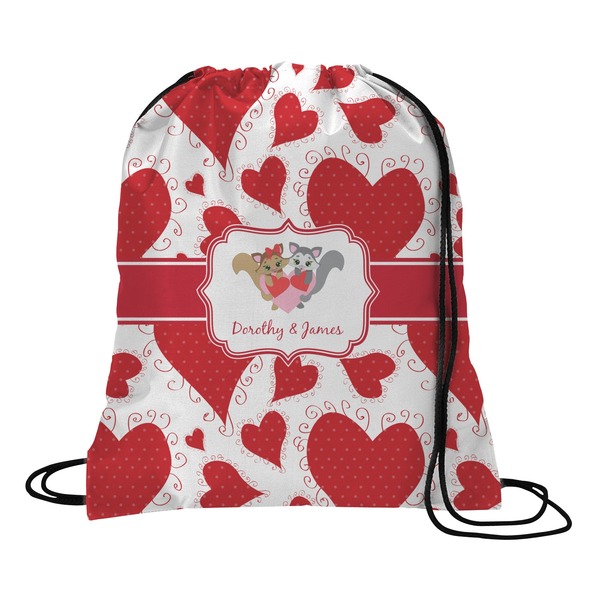 Custom Cute Raccoon Couple Drawstring Backpack - Medium (Personalized)