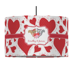 Cute Squirrel Couple 12" Drum Pendant Lamp - Fabric (Personalized)