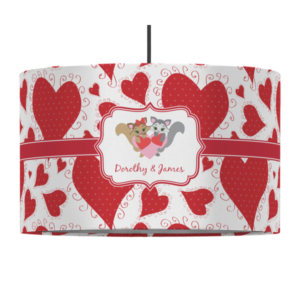 Custom Cute Squirrel Couple 12" Drum Pendant Lamp - Fabric (Personalized)