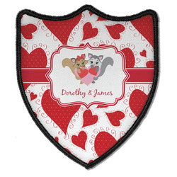 Cute Squirrel Couple Iron On Shield Patch B w/ Couple's Names