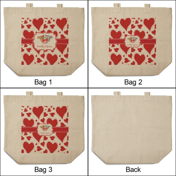 Cute Squirrel Couple 3 Reusable Cotton Grocery Bags - Front & Back View