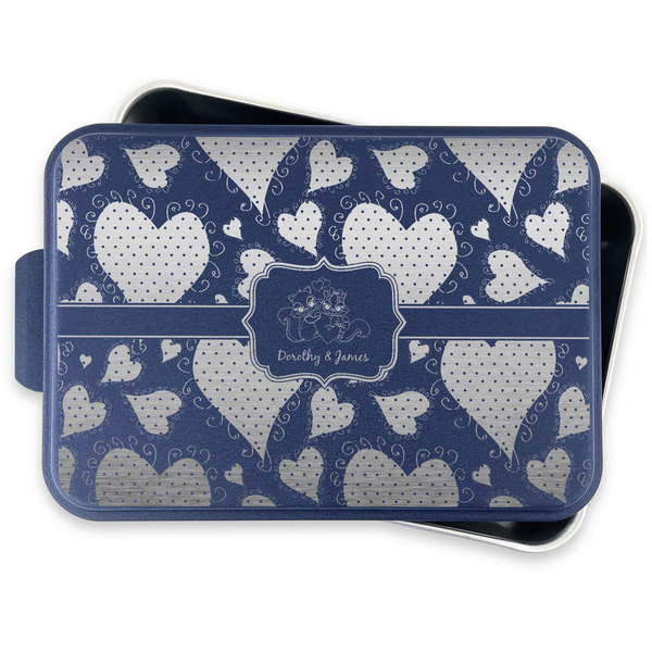 Cute Squirrel Couple Aluminum Baking Pan - Navy Lid - FRONT w/lid off