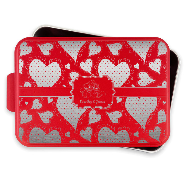 Cute Squirrel Couple Aluminum Baking Pan - Red Lid - FRONT w/lif off