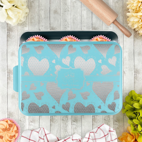 Cute Squirrel Couple Aluminum Baking Pan - Teal Lid - LIFESTYLE