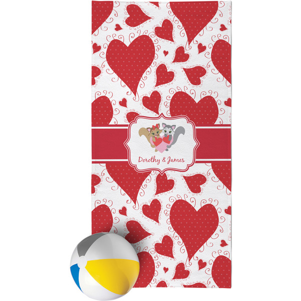 Custom Cute Raccoon Couple Beach Towel (Personalized)