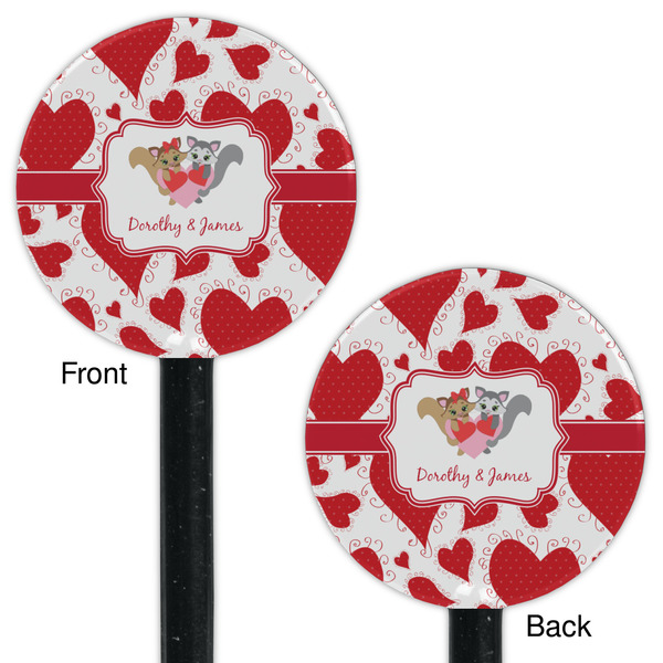 Cute Squirrel Couple Black Plastic 5.5" Stir Stick - Double Sided - Round - Front & Back