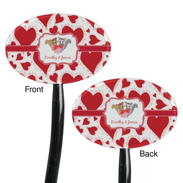 Cute Squirrel Couple Black Plastic 7" Stir Stick - Double Sided - Oval - Front & Back