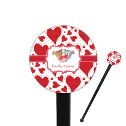 Cute Squirrel Couple 7" Round Plastic Stir Sticks - Black - Double Sided (Personalized)
