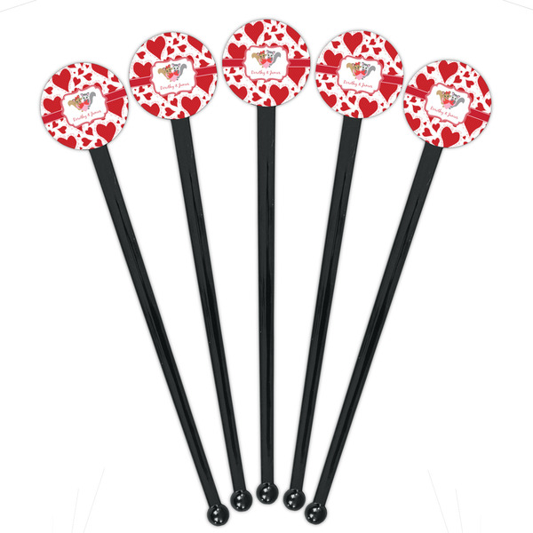 Cute Squirrel Couple Black Plastic 7" Stir Stick - Round - Fan View