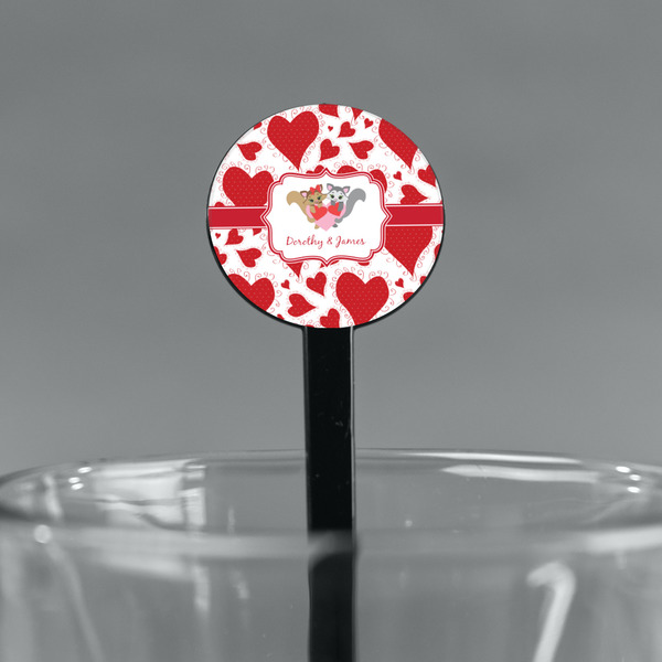 Cute Squirrel Couple Black Plastic 7" Stir Stick - Round - Main