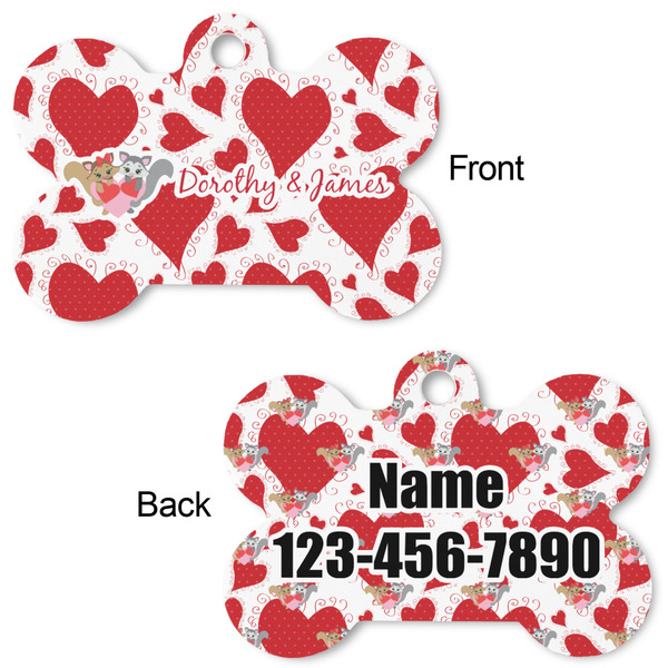 Cute Squirrel Couple Bone Shaped Dog Tag - Front & Back
