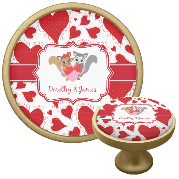 Custom Cute Squirrel Couple Cabinet Knob - Gold (Personalized)