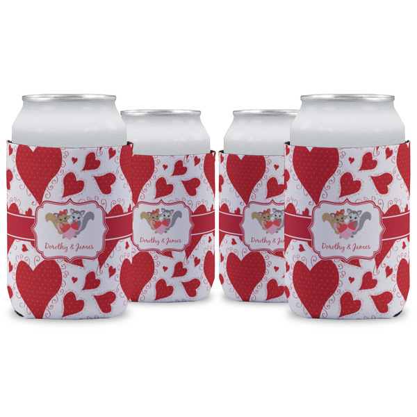 Custom Cute Squirrel Couple Can Cooler (12 oz) - Set of 4 w/ Couple's Names