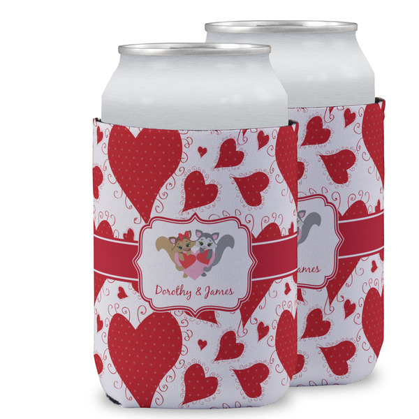 Custom Cute Squirrel Couple Can Cooler (12 oz) w/ Couple's Names
