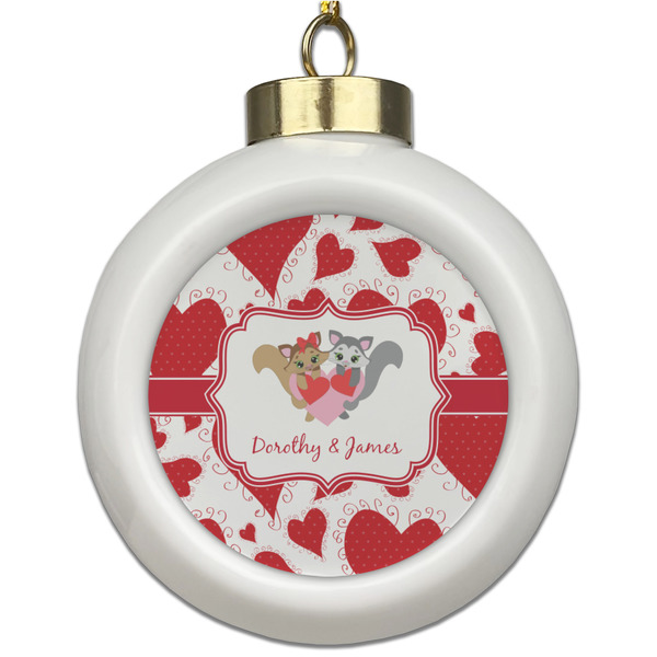 Custom Cute Squirrel Couple Ceramic Ball Ornament (Personalized)
