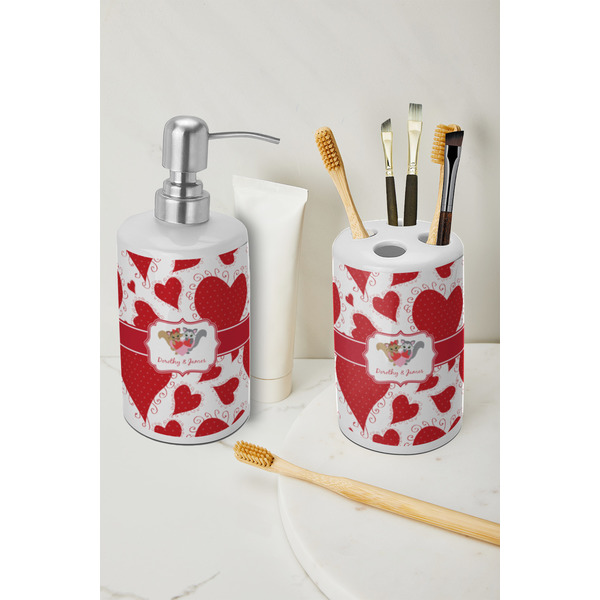Cute Squirrel Couple Ceramic Bathroom Accessories - LIFESTYLE (toothbrush holder & soap dispenser)