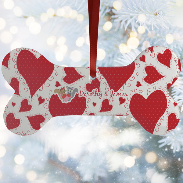 Custom Cute Squirrel Couple Ceramic Dog Ornament w/ Couple's Names