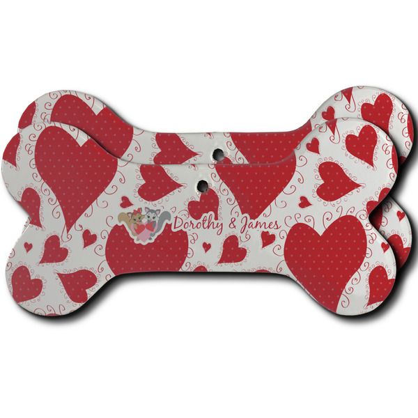 Custom Cute Squirrel Couple Ceramic Dog Ornament - Front & Back w/ Couple's Names