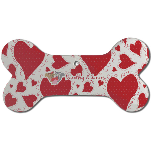 Custom Cute Squirrel Couple Ceramic Dog Ornament - Front w/ Couple's Names