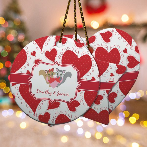 Custom Cute Squirrel Couple Ceramic Ornament w/ Couple's Names