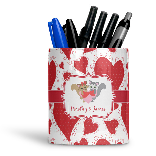 Custom Cute Squirrel Couple Ceramic Pen Holder