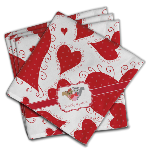 Custom Cute Squirrel Couple Cloth Napkins (Set of 4) (Personalized)