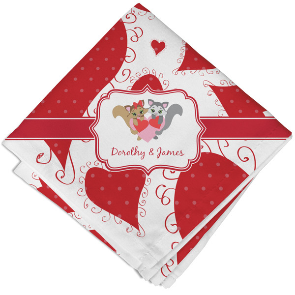 Custom Cute Squirrel Couple Cloth Cocktail Napkin - Single w/ Couple's Names