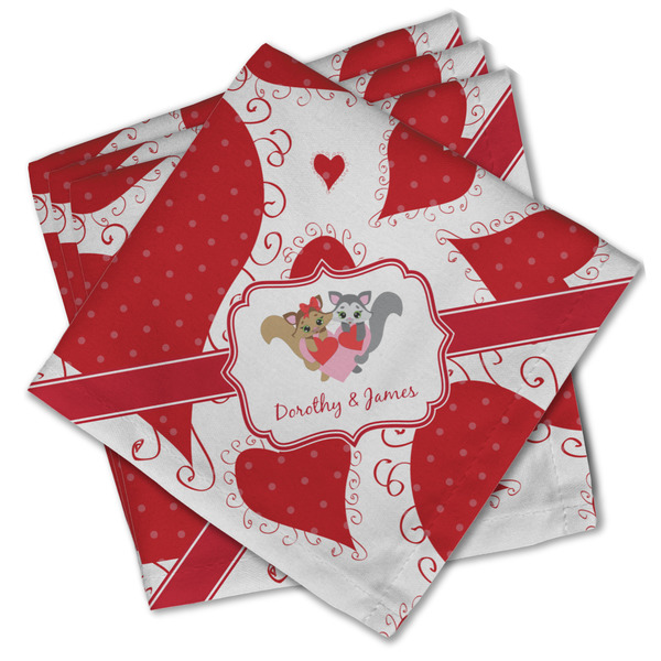 Custom Cute Squirrel Couple Cloth Cocktail Napkins - Set of 4 w/ Couple's Names