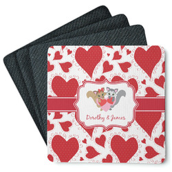 Cute Squirrel Couple Square Rubber Backed Coasters - Set of 4 (Personalized)
