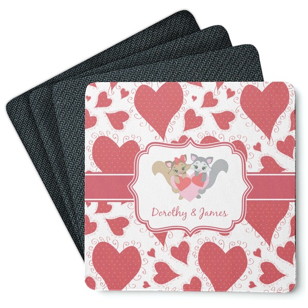 Custom Cute Squirrel Couple Square Rubber Backed Coasters - Set of 4 (Personalized)