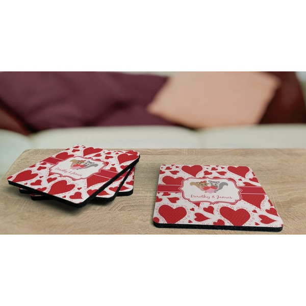 Cute Squirrel Couple Coaster Rubber Back - On Coffee Table