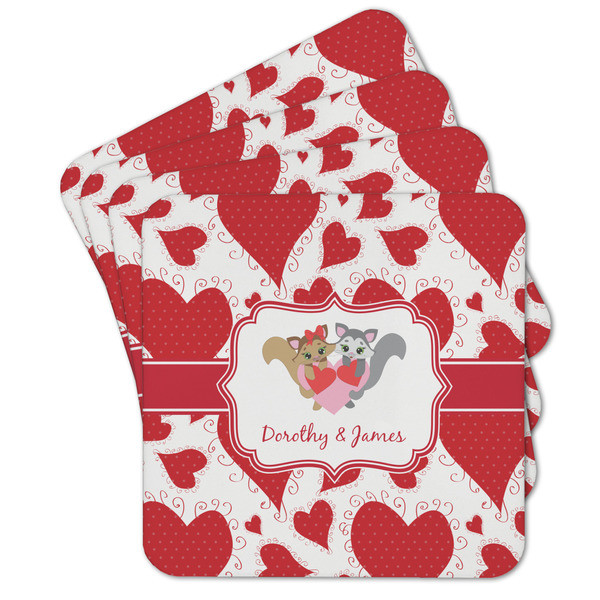 Custom Cute Squirrel Couple Cork Coaster - Set of 4 w/ Couple's Names