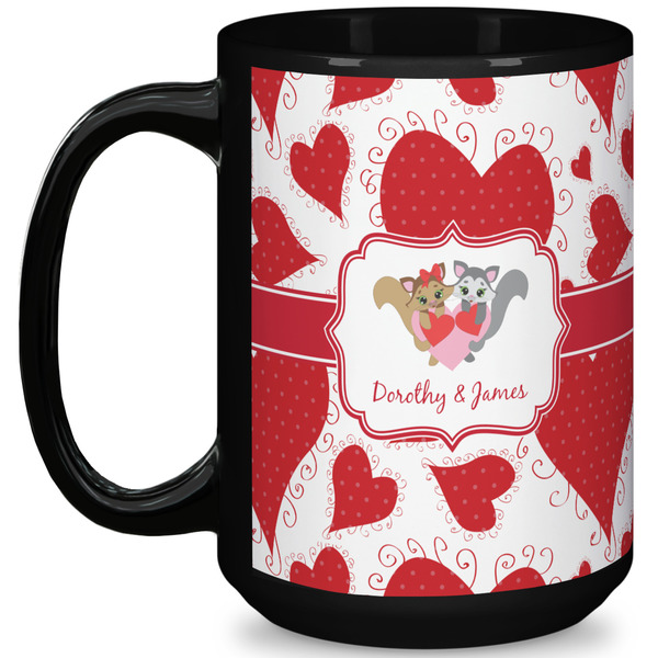 Custom Cute Squirrel Couple 15 Oz Coffee Mug - Black (Personalized)