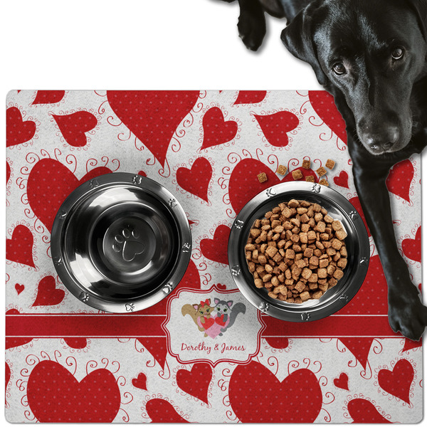 Custom Cute Squirrel Couple Dog Food Mat - Large w/ Couple's Names
