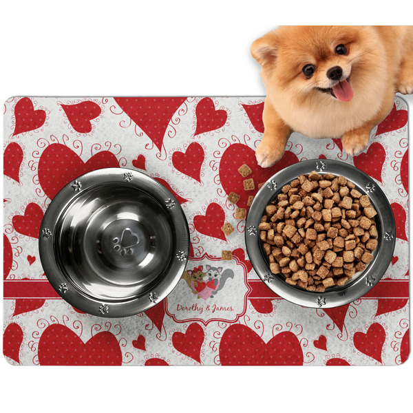 Custom Cute Squirrel Couple Dog Food Mat - Small w/ Couple's Names