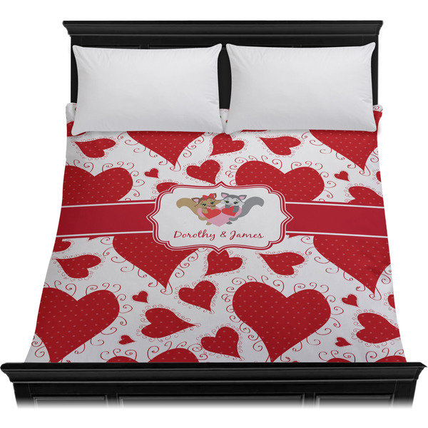 Cute Squirrel Couple Duvet Cover - Queen - On Bed - No Prop