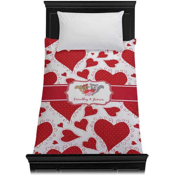 Cute Squirrel Couple Duvet Cover - Twin - On Bed - No Prop