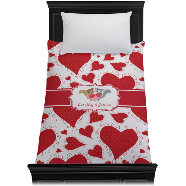 Cute Squirrel Couple Duvet Cover - Twin XL - On Bed - No Prop